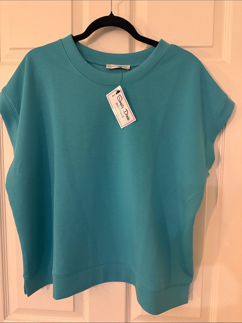 Zenana Turquoise Scuba Short-Sleeve Sweatshirt